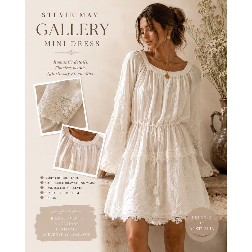 Stevie May Gallery Lace Mini Dress XS Ivory Boho Bridal Cottagecore